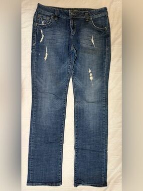 Dish Stevies Slim Straight Distressed Blue Denim Jeans